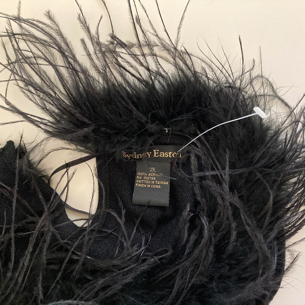 Sydney Easton Black Sleeveless Sweater/Detachable Feather Trim/XL/NEW/NEVER WORN - Picture 4 of 7